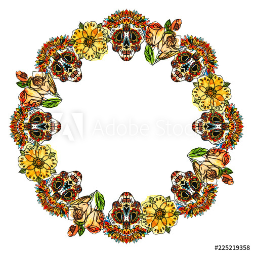 500x500 Dia De Los Muertos Watercolor Illustration And Hand Draw