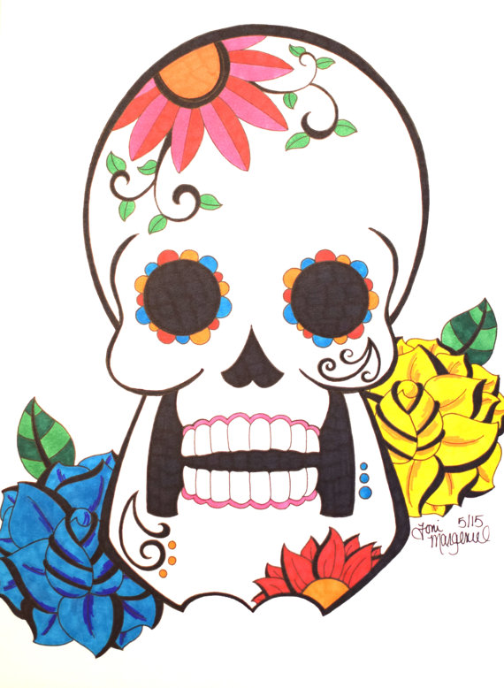 570x778 Sugar Skull Drawing, Day Of The Dead Artwork, Inch Skull Art