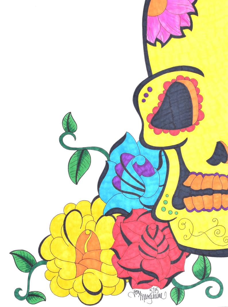 794x1068 Yellow Sugar Skull Drawing Day Of The Dead Artwork Inch Etsy