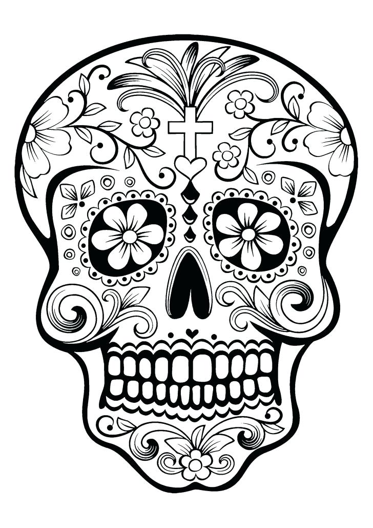 728x1029 El Dia De Los Muertos Skull Coloring Pages Free Sugar Skull