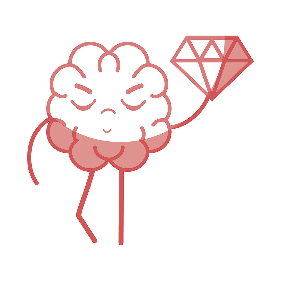 900x900 Icon Adorable Kawaii Brain With A Lot Of Diamond Drawing