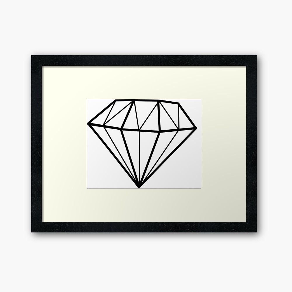 1000x1000 Simple Diamond Line Drawing Framed Print