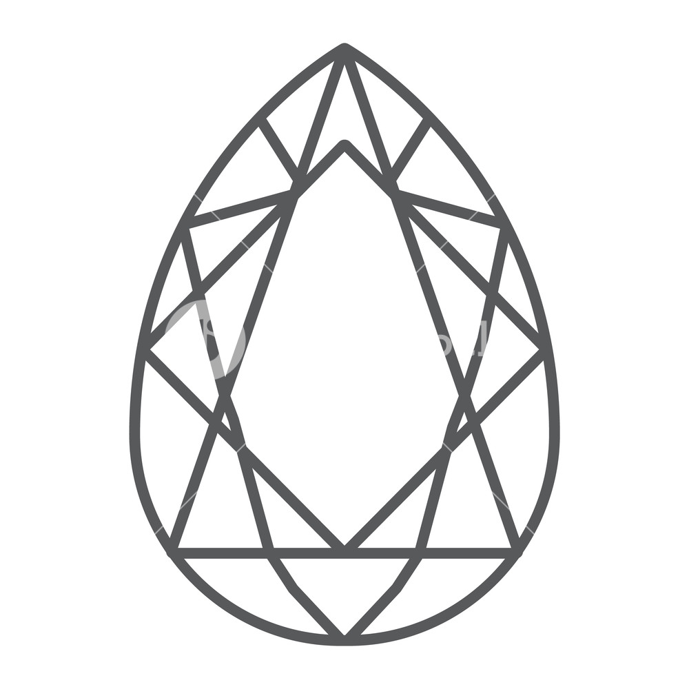 1000x1000 Gem Thin Line Icon, Jewelry And Crystal, Diamond Sign, Vector