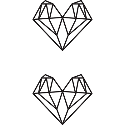 400x400 Diamond Hearts Black White Temporary Tattoo