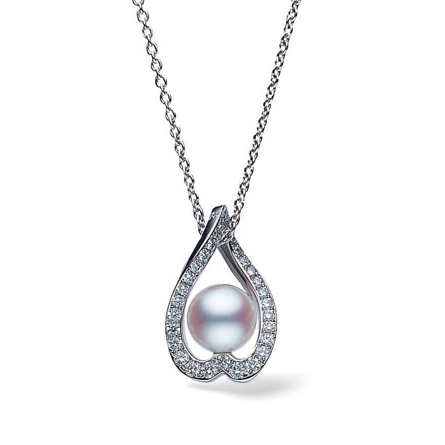 1500x1500 Mikimoto Pearl Diamond Heart Pendant Necklace