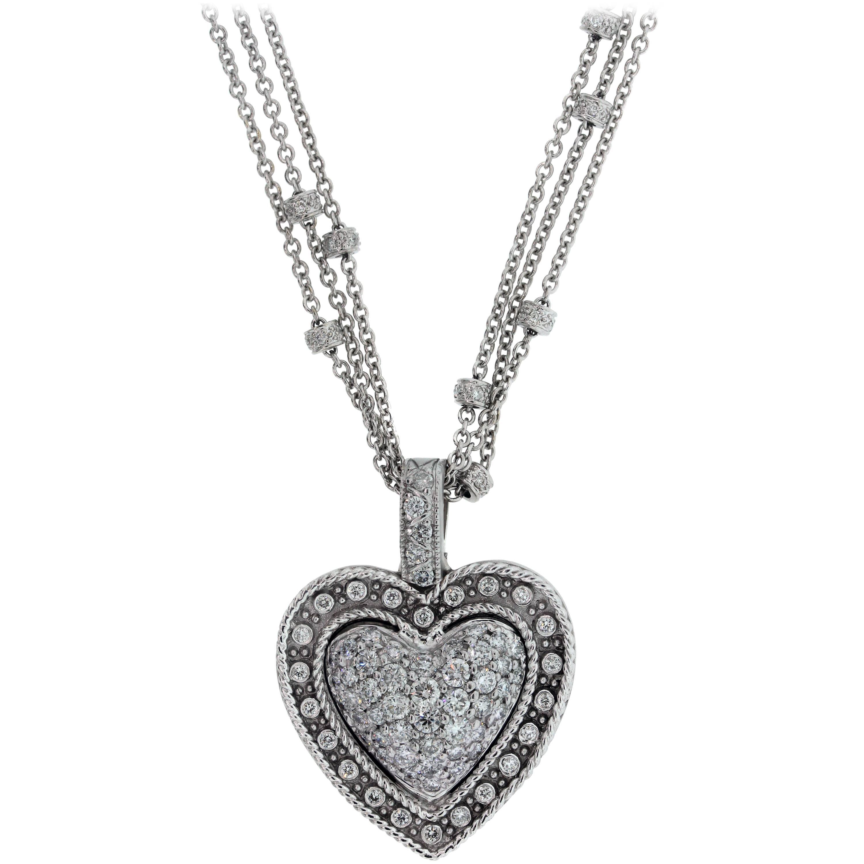 3000x3000 White Gold And Diamond Heart Pendant With Diamond Chain For Sale