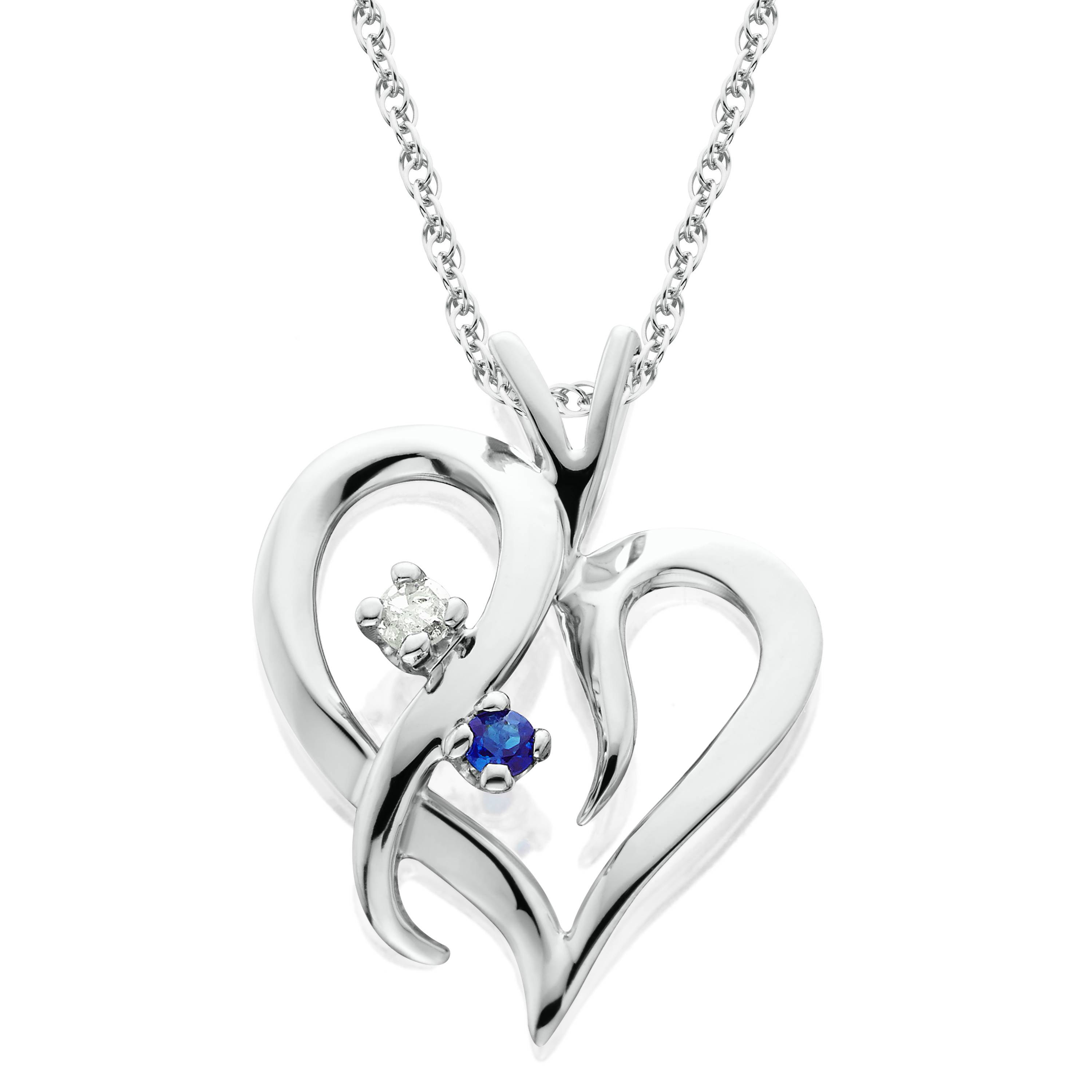 3000x3000 Blue Sapphire Diamond Heart Pendant Kt White Gold