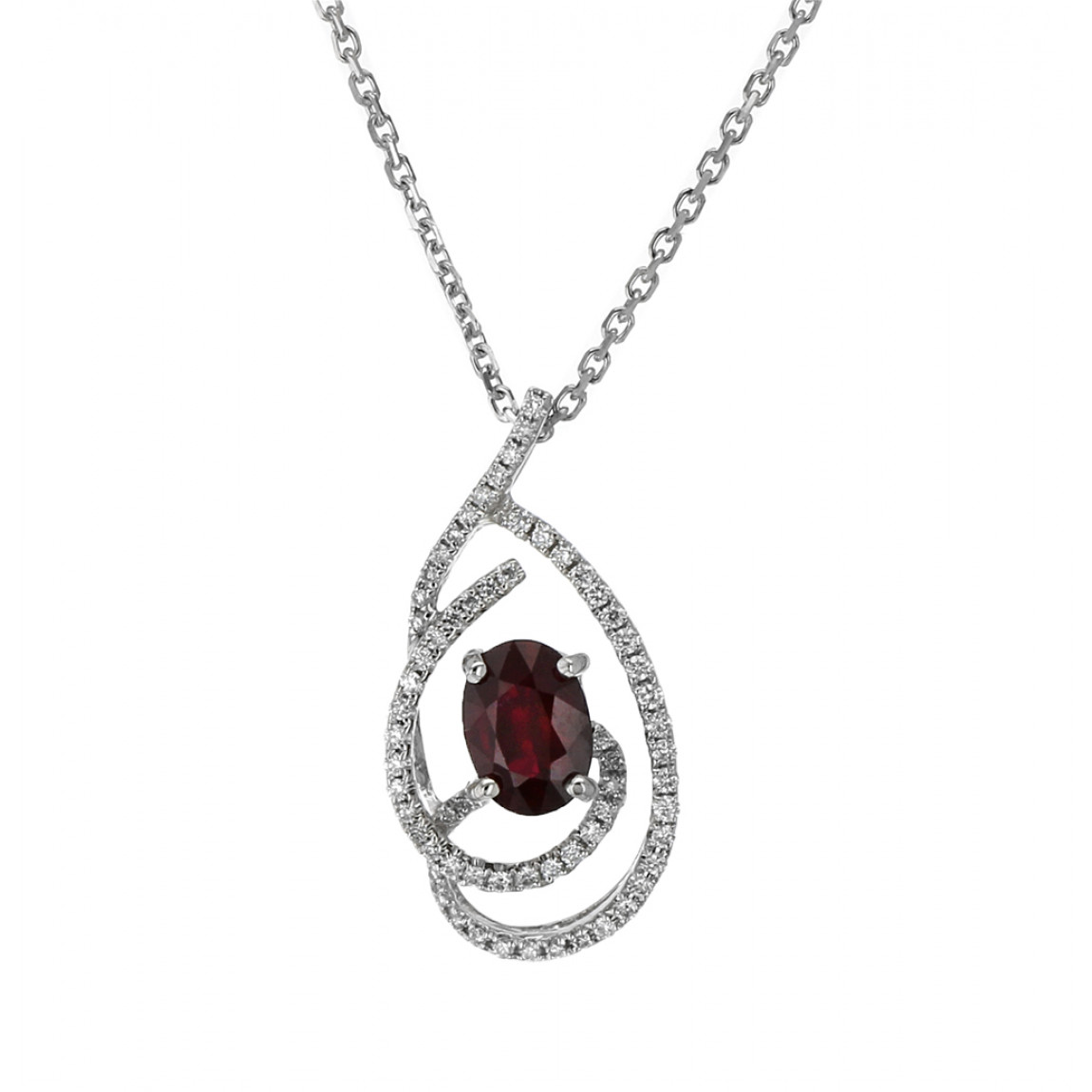 1150x1150 Ruby And Diamond Pendant Necklace, Swirl, White Gold