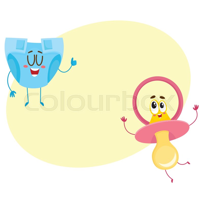 800x800 funny baby dummy, pacifier and diaper, stock vector colourbox