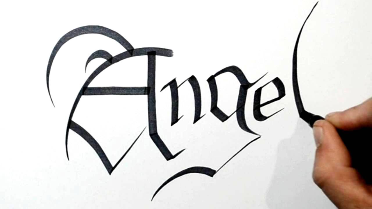 1280x720 writing angel in olde english calligraphy style lettering