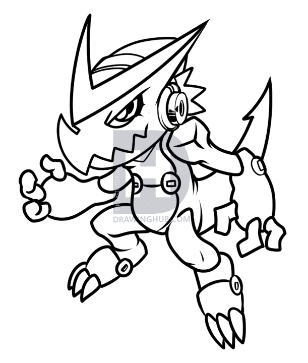 611x720 how to draw shoutmon, digimon fusion, step