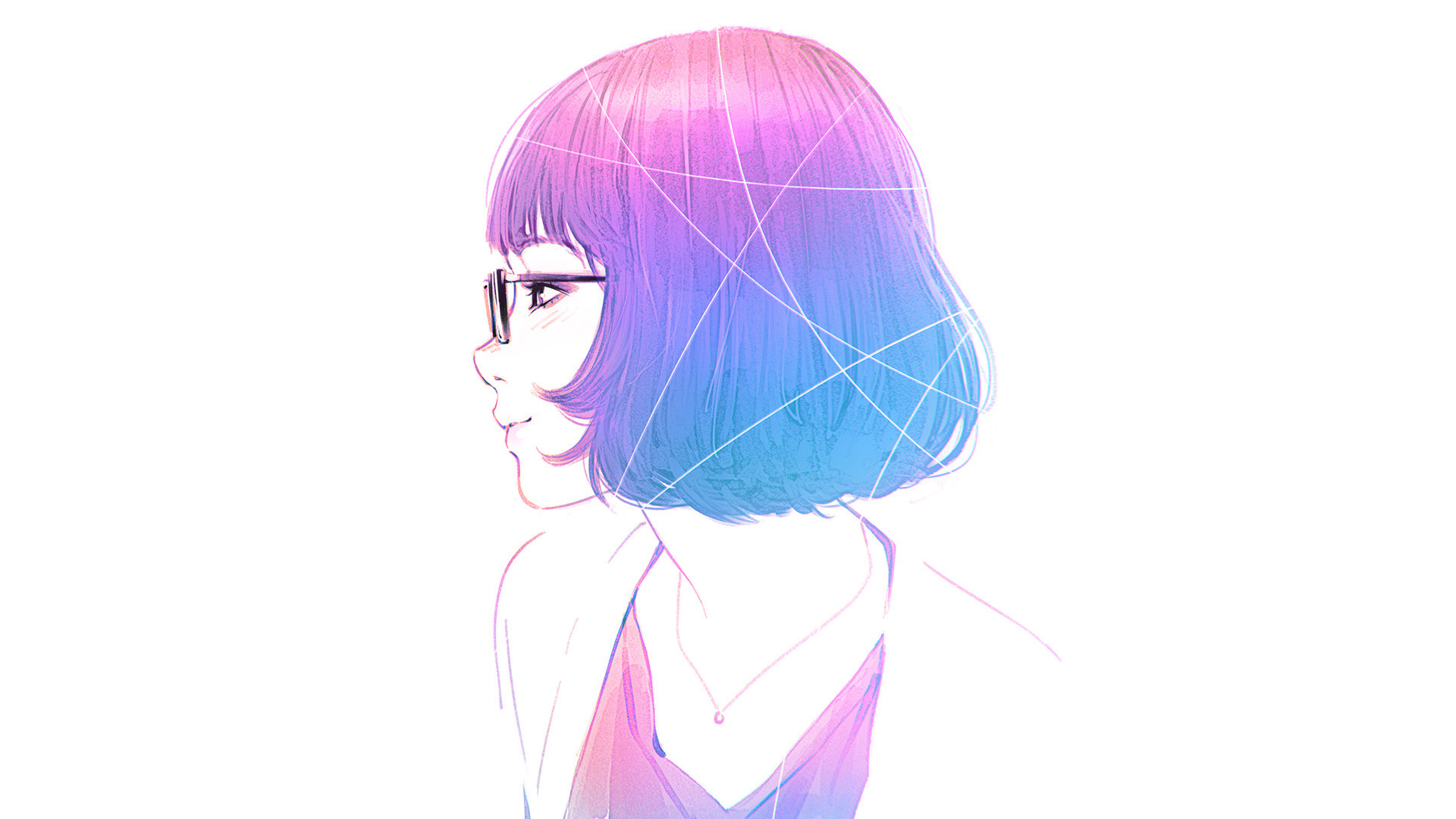 1920x1080 wallpaper artwork, drawing, ilya kuvshinov, blue, pink, digital