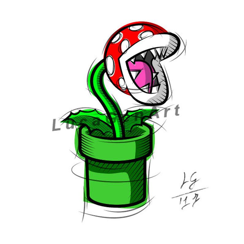 794x794 Piranha Plant From Super Mario Digital Drawing Instant Etsy