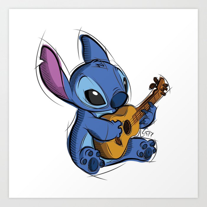 700x700 Stitch Digital Drawing, Cartoon Art, Lilo Stitch Art Print