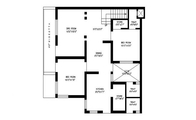 650x400 house plan with detail dimension in dwg