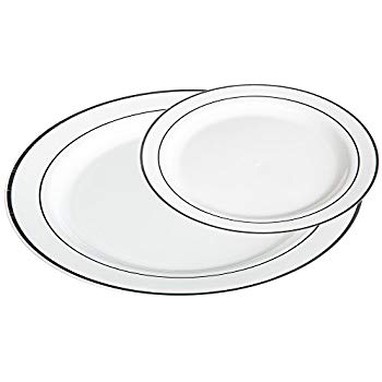 350x350 Premium Pack White With Silver Rim Plastic Plates
