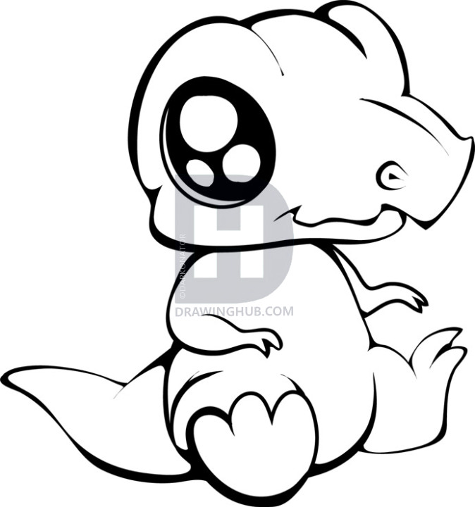 674x720 How To Draw A Cute Dinosaur, Step