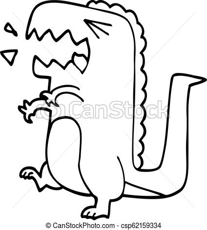 424x470 Line Drawing Cartoon Roaring Dinosaur
