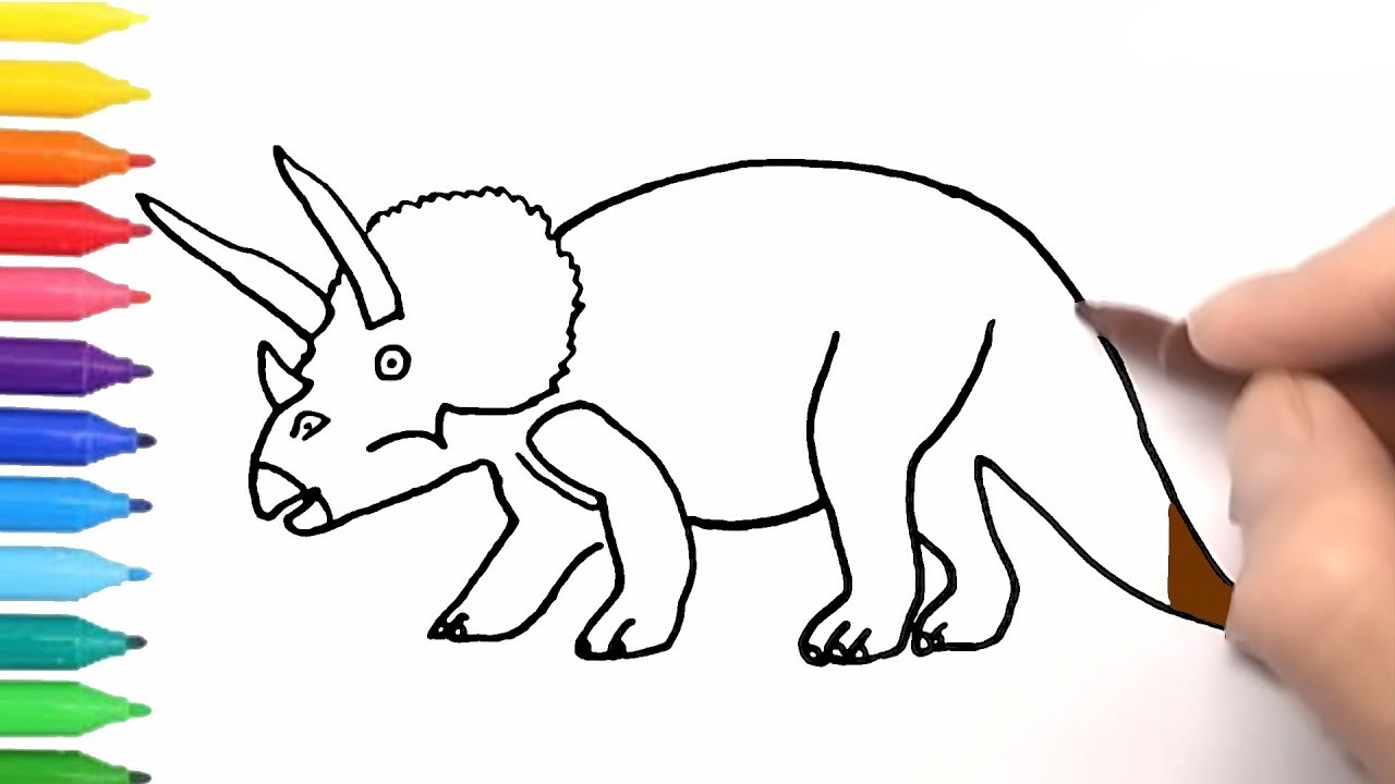 1280x720 How To Draw Dinosaur Triceratops Art Colours For Kids Drawing