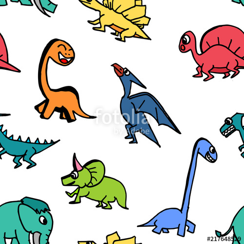 500x500 Dinosaur Cute Seamless Drawing Contour For Kids And Children