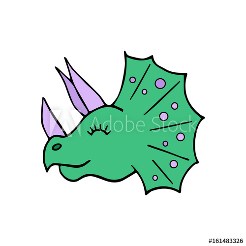 500x500 Triceratops Dinosaur Head, Vector Illustration Doodle Drawing