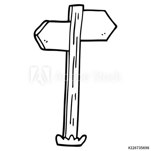 500x500 Line Drawing Cartoon Painted Direction Sign Posts