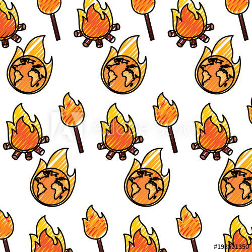 500x500 Burning Earth Globe Bonfire Flame Disaster Pattern Image Vector