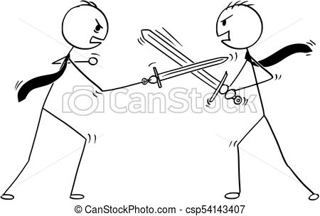 450x304 conceptual cartoon of two businessmen arguing and fighting