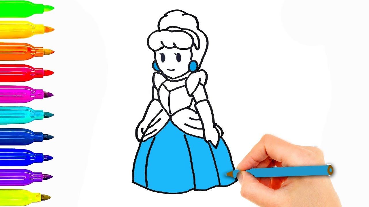 1280x720 How To Draw Disney Princess Cinderella Coloring Pages For Kids