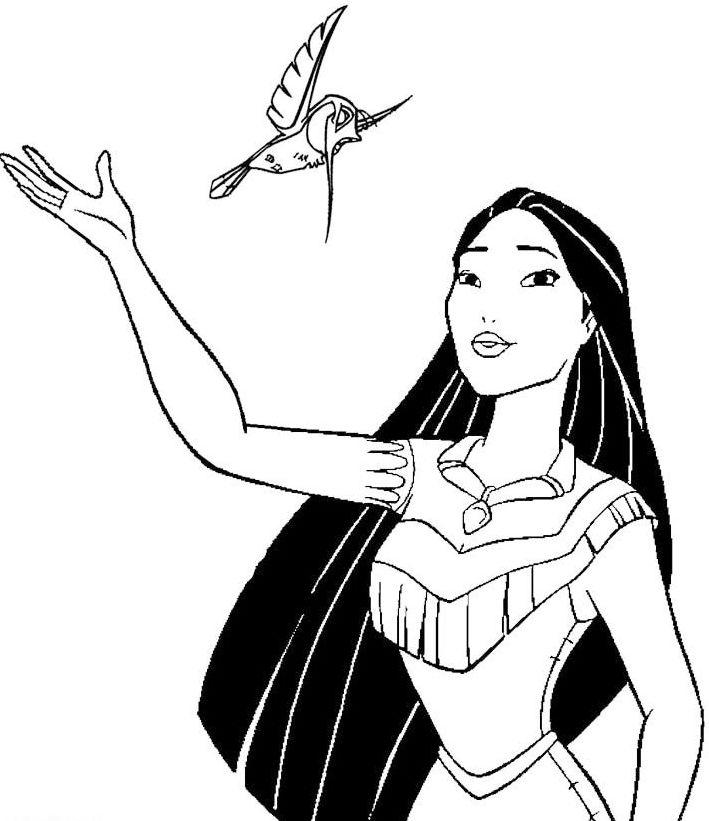 709x821 pocahontas and bird coloring