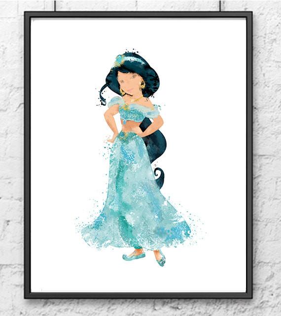 570x642 Disney Princess Jasmine Aladdin Digital Watercolour Poster Cowazinga