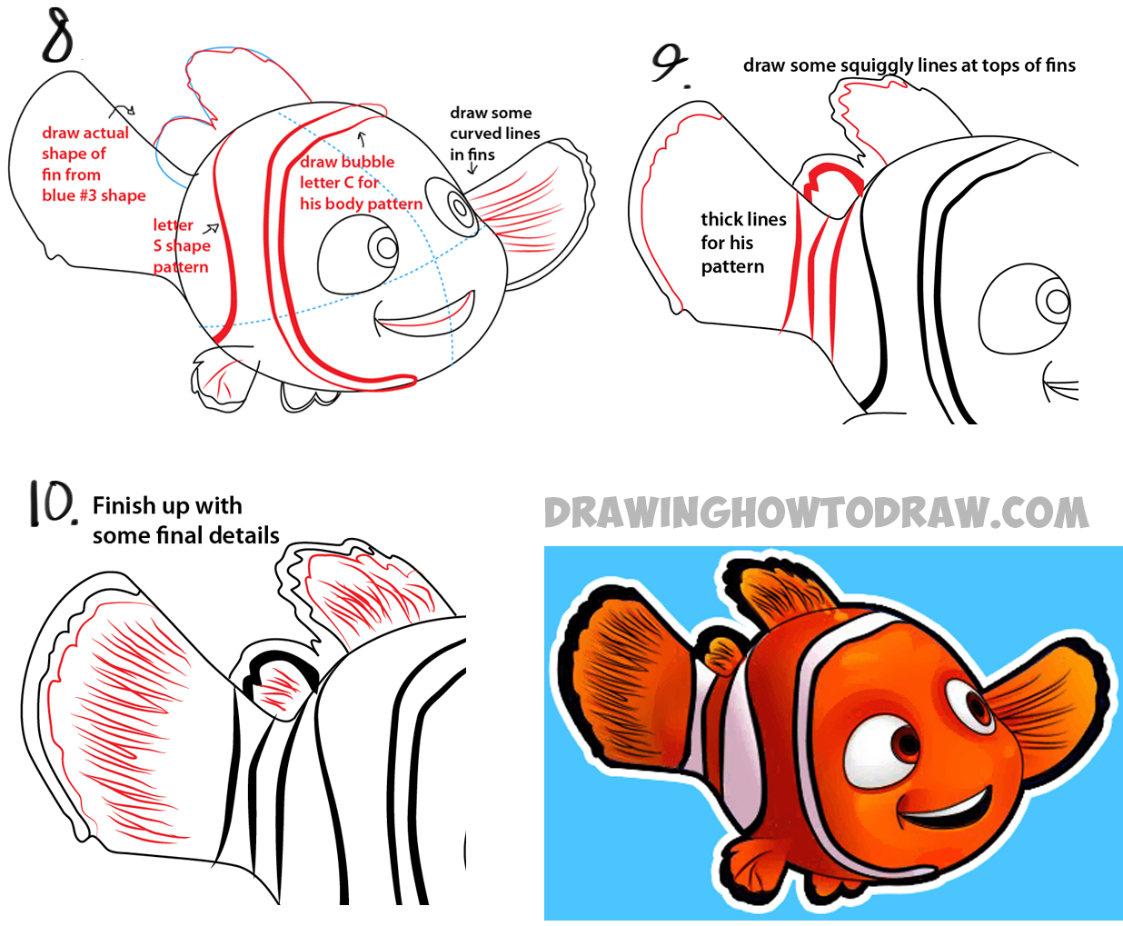 1236x1019 how to draw nemo from disney's finding nemo with easy step