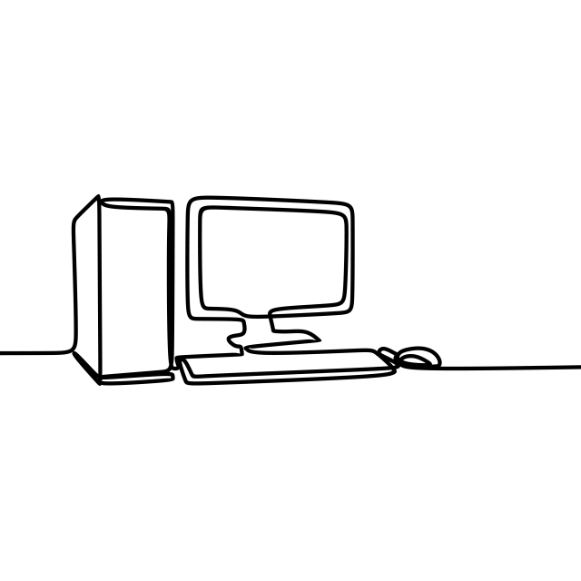 640x640 Computer And Monitor Vector With One Continuous Single Line Art