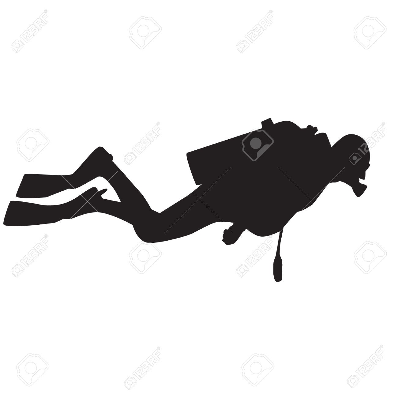 1300x1300 Scuba Diver Silhouette Of Swimming With Gear Drawing