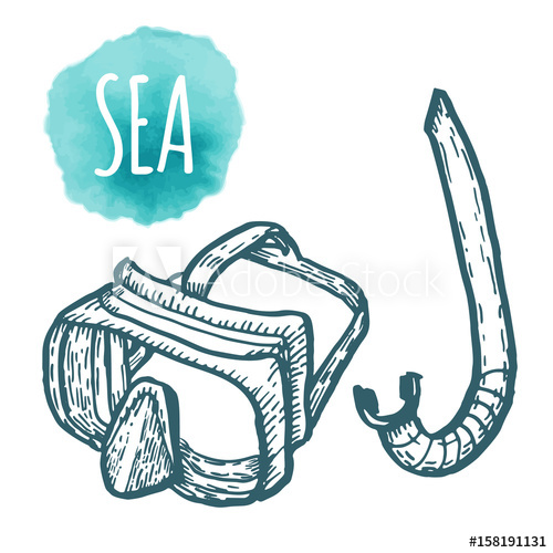 500x500 Diver Mask Drawing On White Background Hand Drawn Illustration