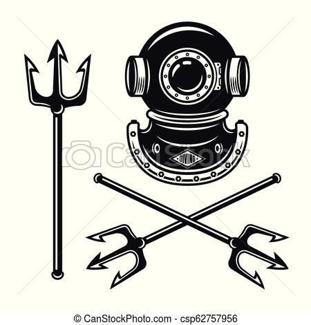 450x470 ancient diving helmet with tridents vector objects ancient diving