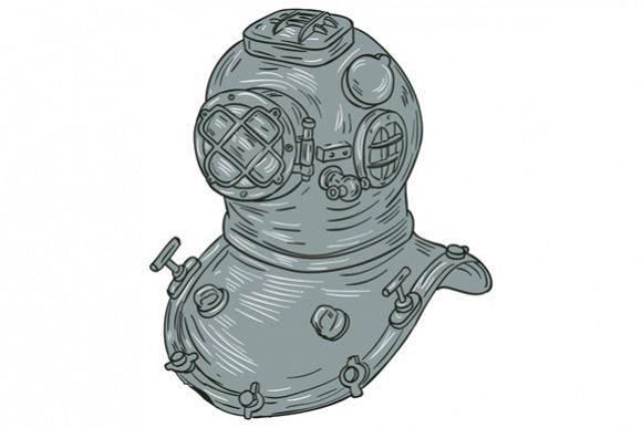 580x387 Old School Diving Helmet Drawing