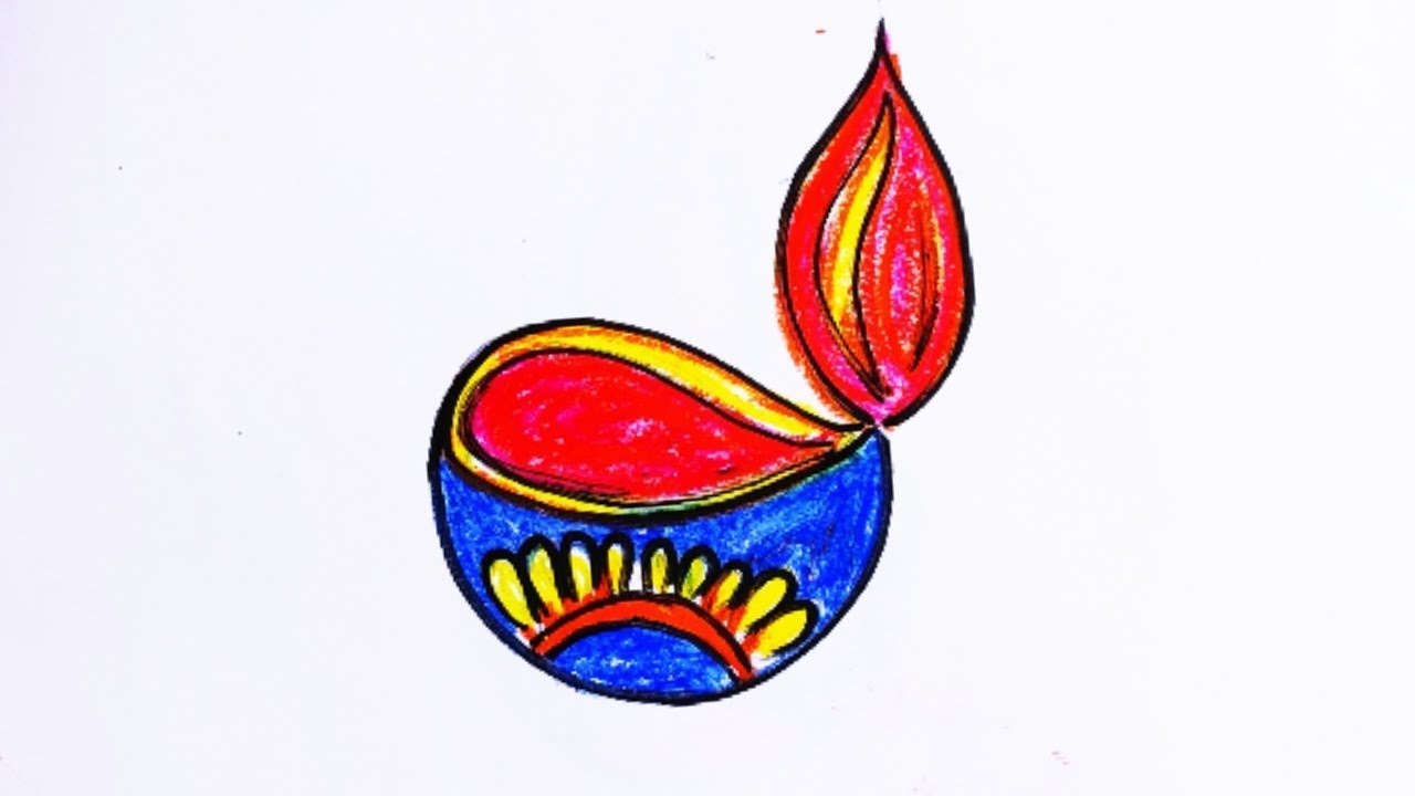 1280x720 Supper Easy And Colourful Diwali Diya Drawing For Kids Step