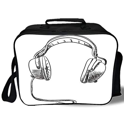 500x500 Insulated Lunch Bag,music,sketch Style Hand Drawn Dj Headphones