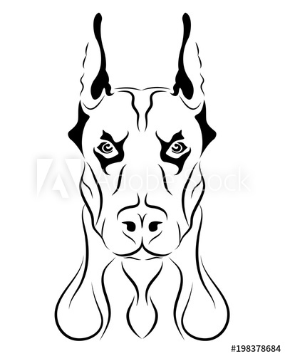 400x500 Doberman Dog Line Art, Tribal Freehand Vector Illustration