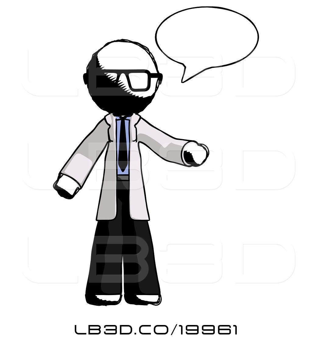 1024x1124 Illustration Of Cartoon Ink Doctor Scientist Guy With Word Bubble