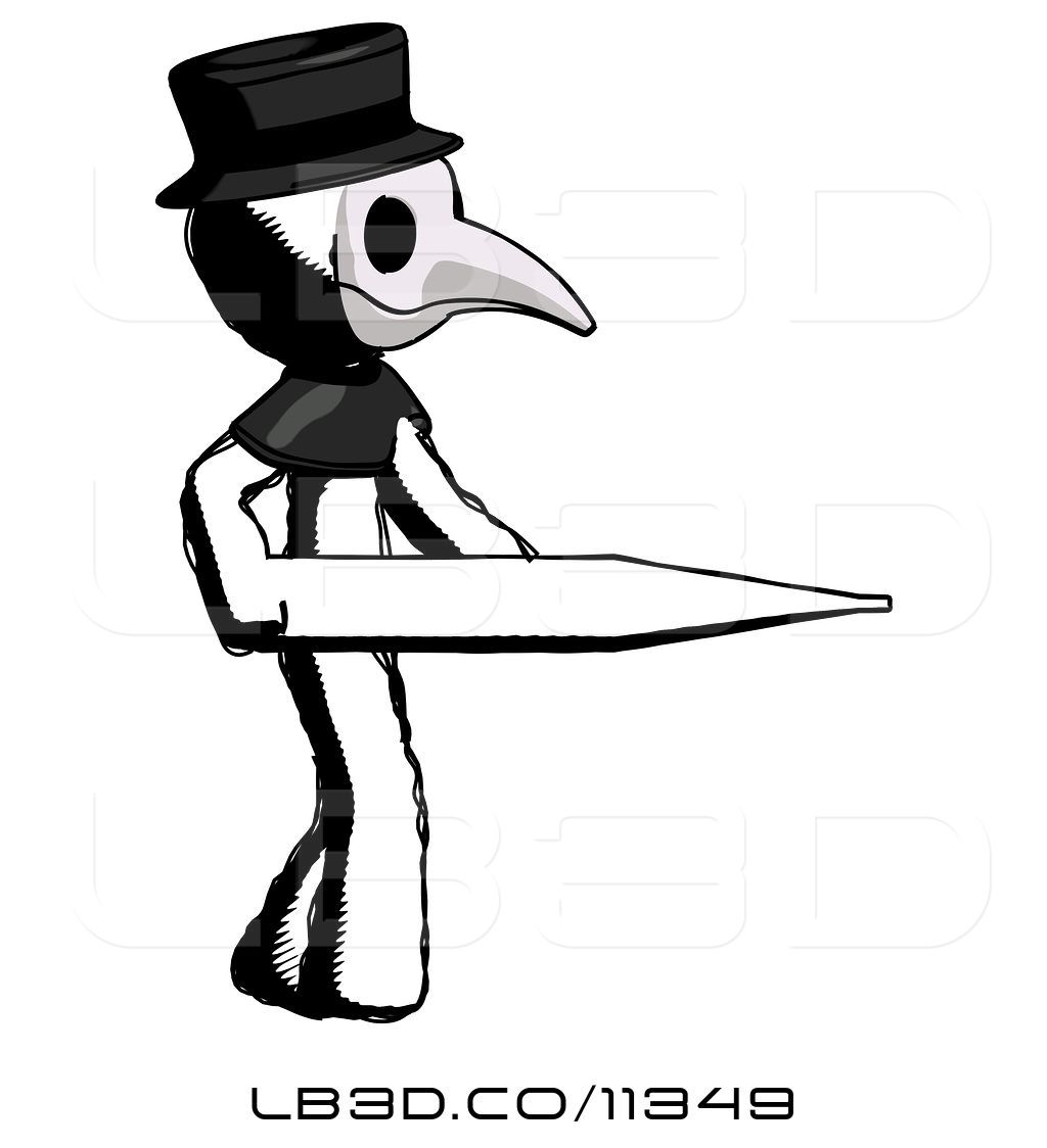 1024x1124 illustration of cartoon ink plague doctor guy walking with large