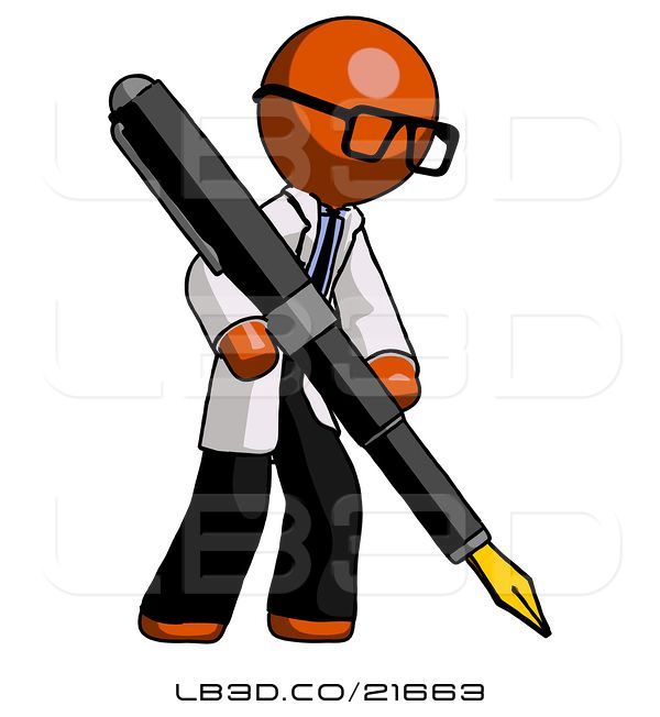 600x652 Illustration Of Orange Doctor Scientist Guy Drawing Or Writing