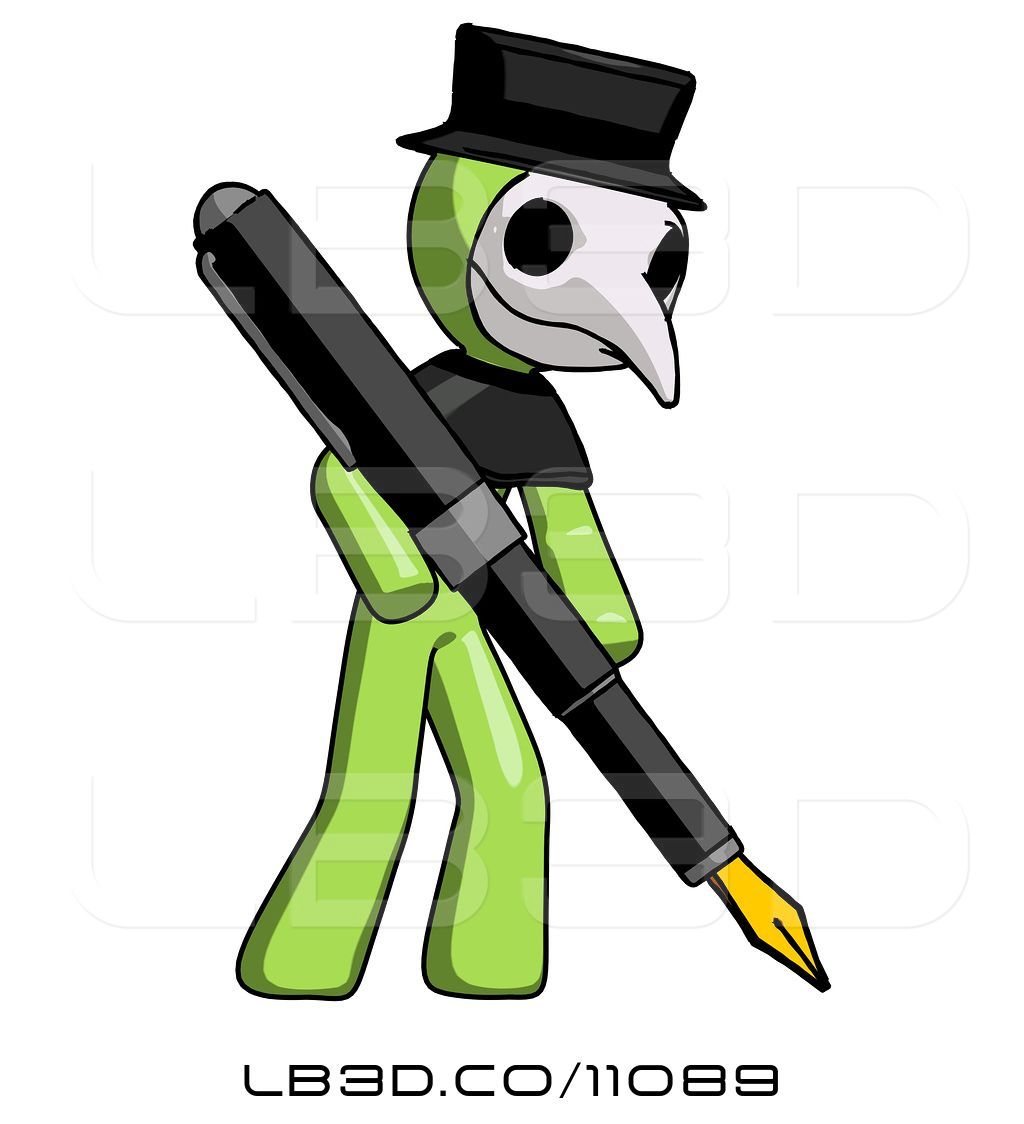 1024x1124 Illustration Of Green Plague Doctor Guy Drawing Or Writing