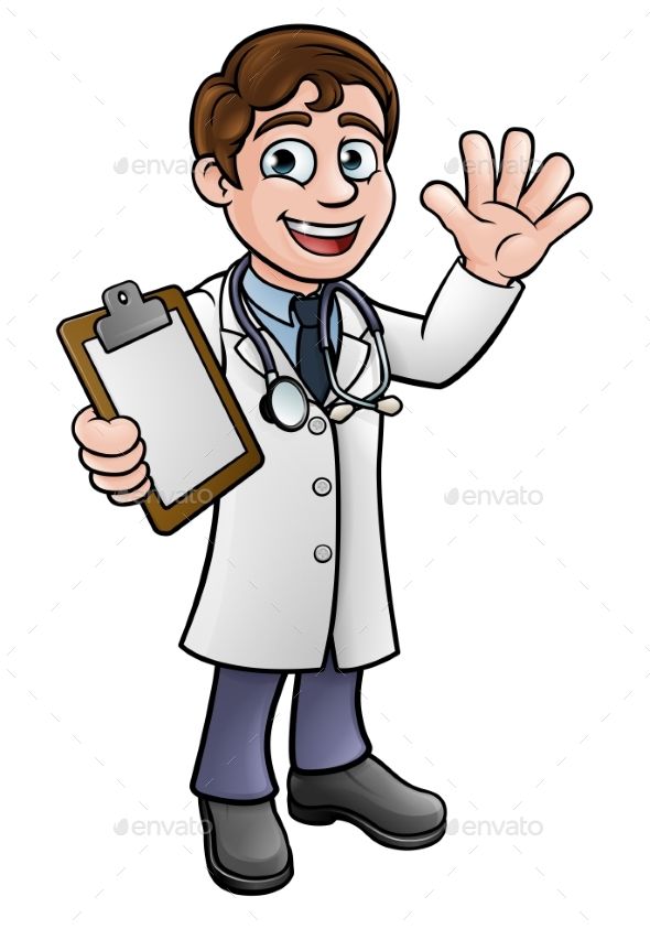 590x843 A Doctor Cartoon Character Holding A Clip Board And Waving