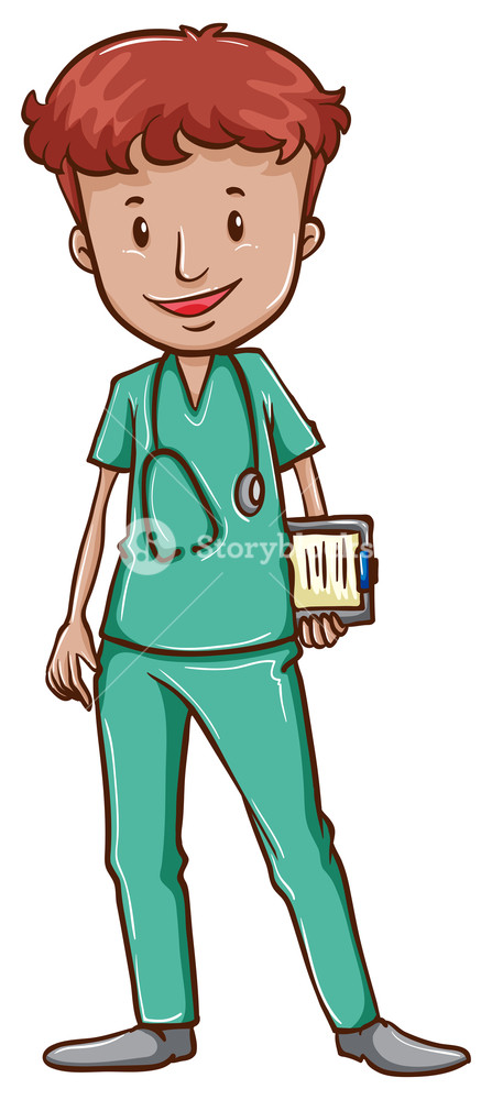 447x1000 A Simple Drawing Of A Doctor With A Stethoscope On A White