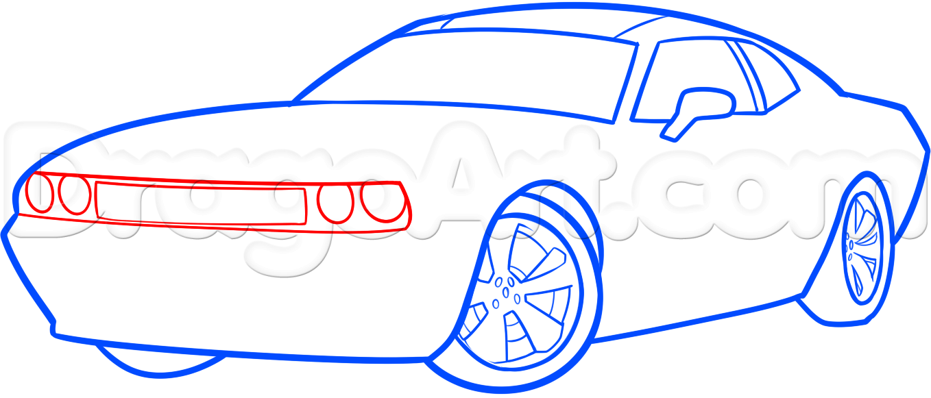 1358x581 How To Draw A Dodge Challenger, Step