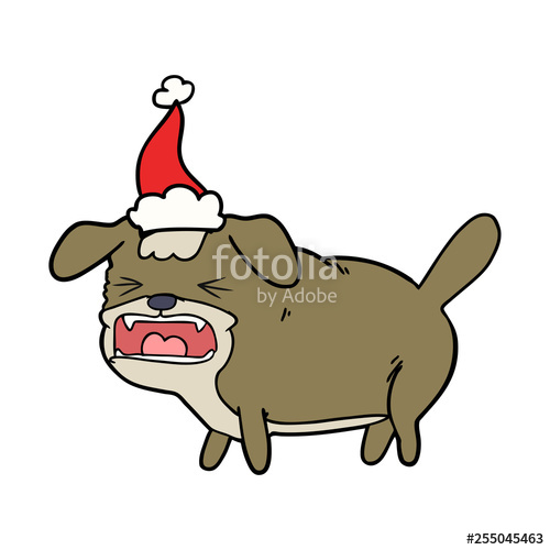 500x500 Line Drawing Of A Dog Barking Wearing Santa Hat Stock Image