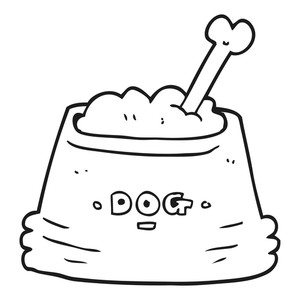 300x300 Freehand Drawn Black And White Cartoon Dog Food Bowl Royalty Free