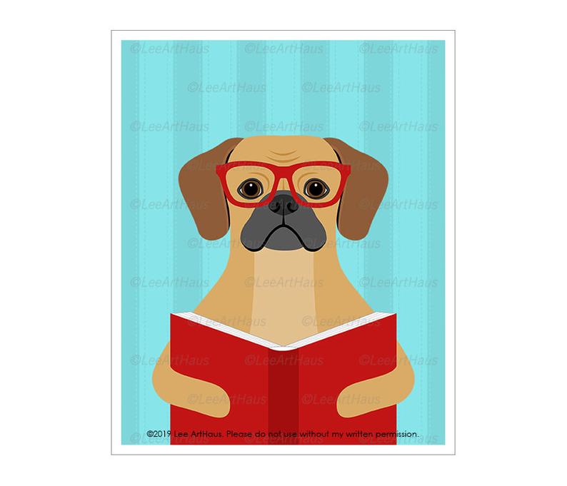 794x681 Book Art Prints Puggle Reading Book Wall Art Etsy